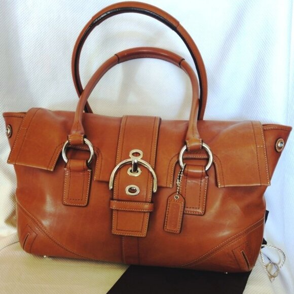 Coach Vintage Soho Leather Flap East/West Satchel in Saddle, EUC - Picture 1 of 16